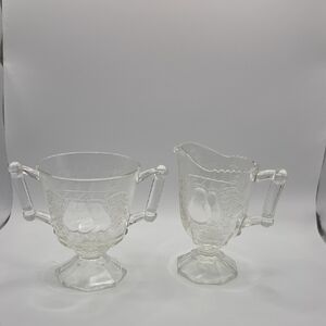 Jeannette Glass Sugar and Creamer Set Baltimore Pear Pattern. Vintage